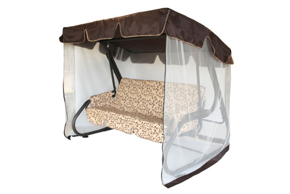 Качели садовые Garden Story 3-х местные Катрин(каркас коричневый, м/э бежевый рис.вензель, листья)1уп (Т)