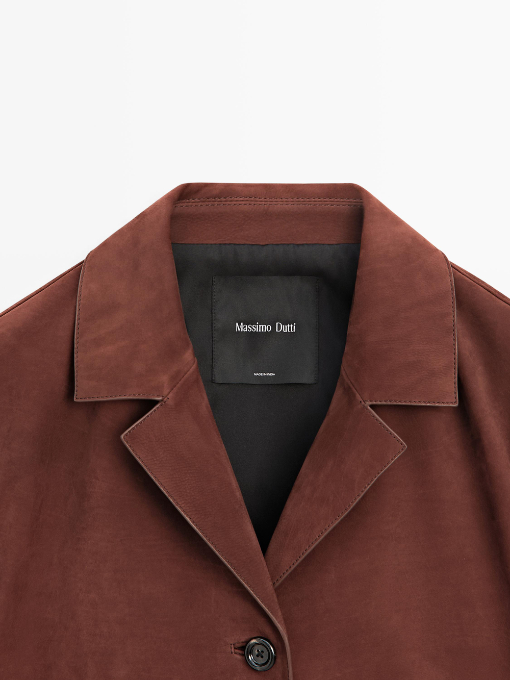 Massimo Dutti Блейзер из кожи нубук с лацканами, бордо