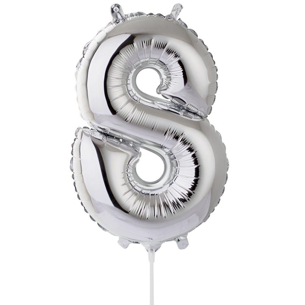 Шар фольгированный Цифра 8 40 см (Серебряный)