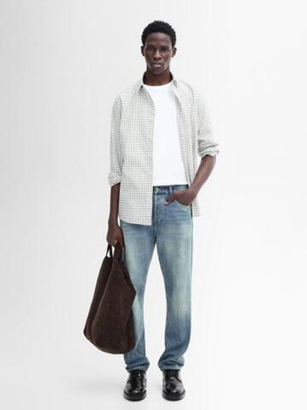 Massimo Dutti Рубашка из 100% хлопка в клетку, натуральный, кремовый