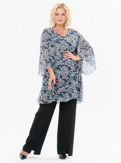 Туника свободная из шифона, принт пудрово-мятный