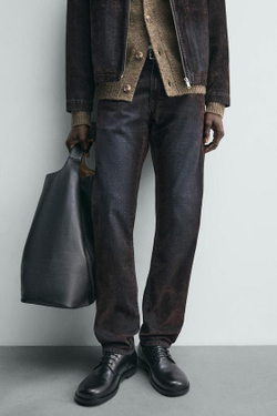 ZARA ДЖИНСЫ RELAXED FIT С ФЛОКИРОВАНИЕМ ПОД БАРХАТ, КОРИЧНЕВЫЙ