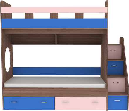 Двухъярусная кровать КарИВи Юниор 1 90х200 мБодего Темный Голубой, Розовый