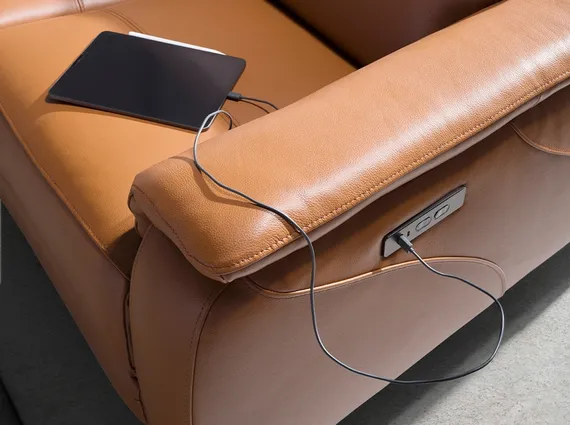 Двухместный диван с электрореклайнером Angel Cerda 6180, коричневая кожа