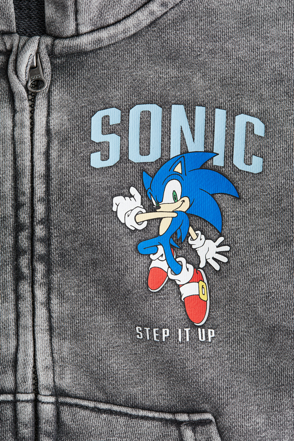 H&M Толстовка с капюшоном и застежкой-молнией и принтом Sonic, светло-серый