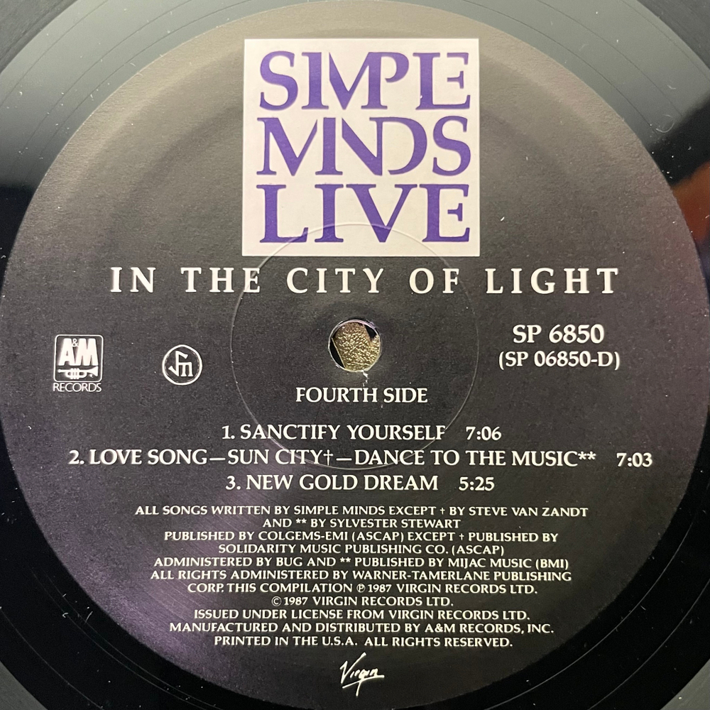 Simple Minds ‎– Live In The City Of Light 2LP (США 1987г.)
