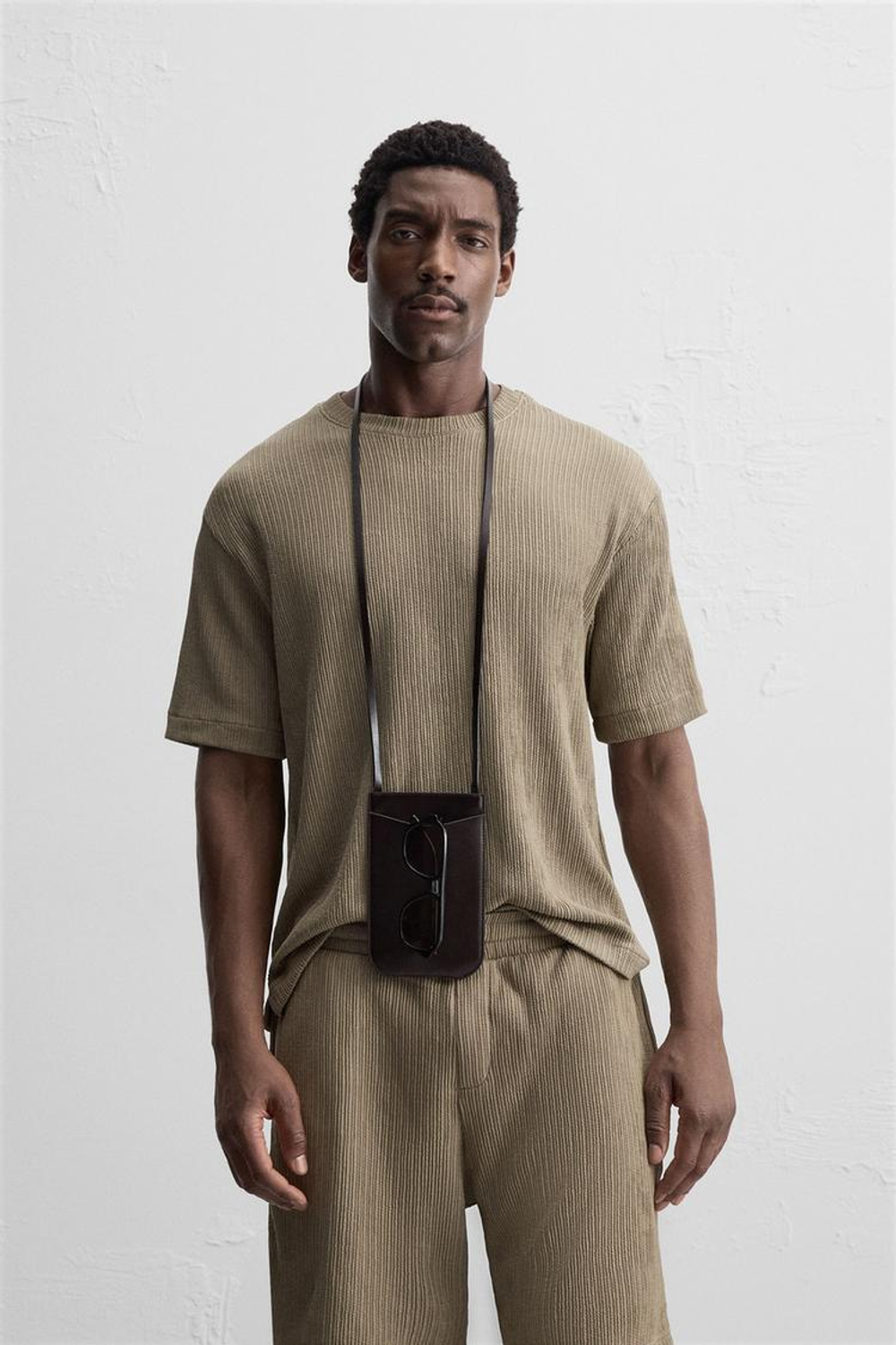 ZARA ФУТБОЛКА ИЗ ТКАНИ НЕОДНОРОДНОЙ СТРУКТУРЫ, СЕРОВАТО-КОРИЧНЕВЫЙ