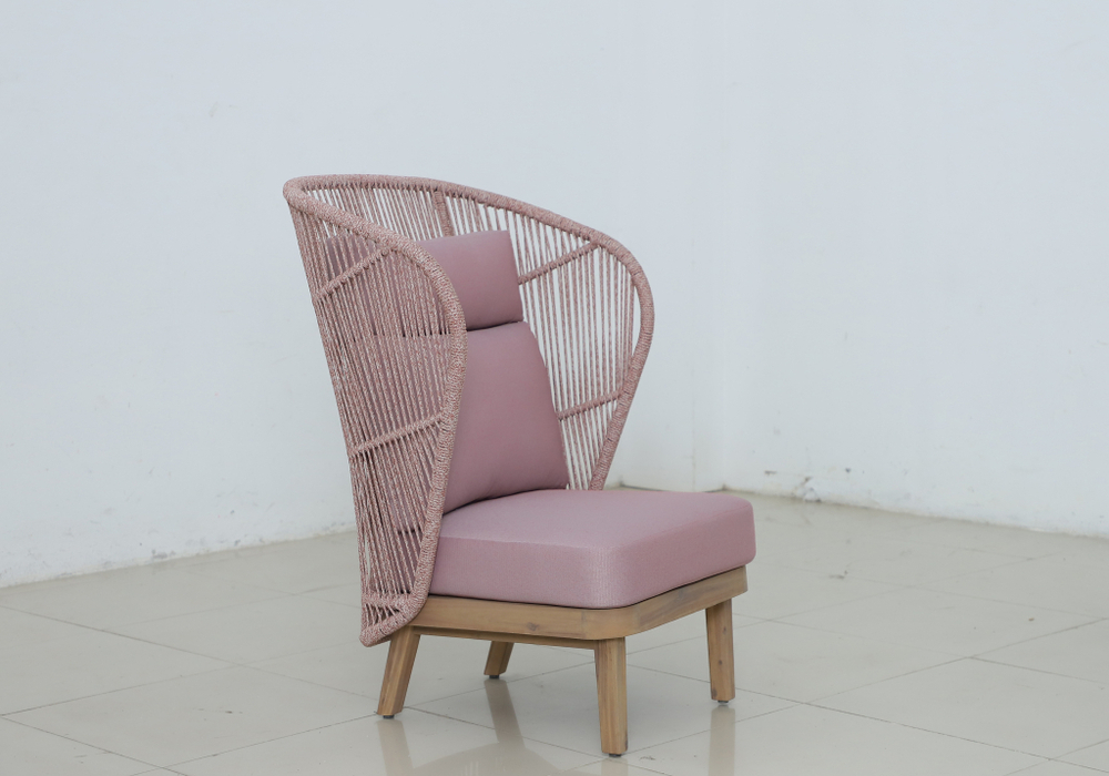 Лаунж-кресло плетеное с высокой спинкой Tagliamento Mali, натуральный, бордовый