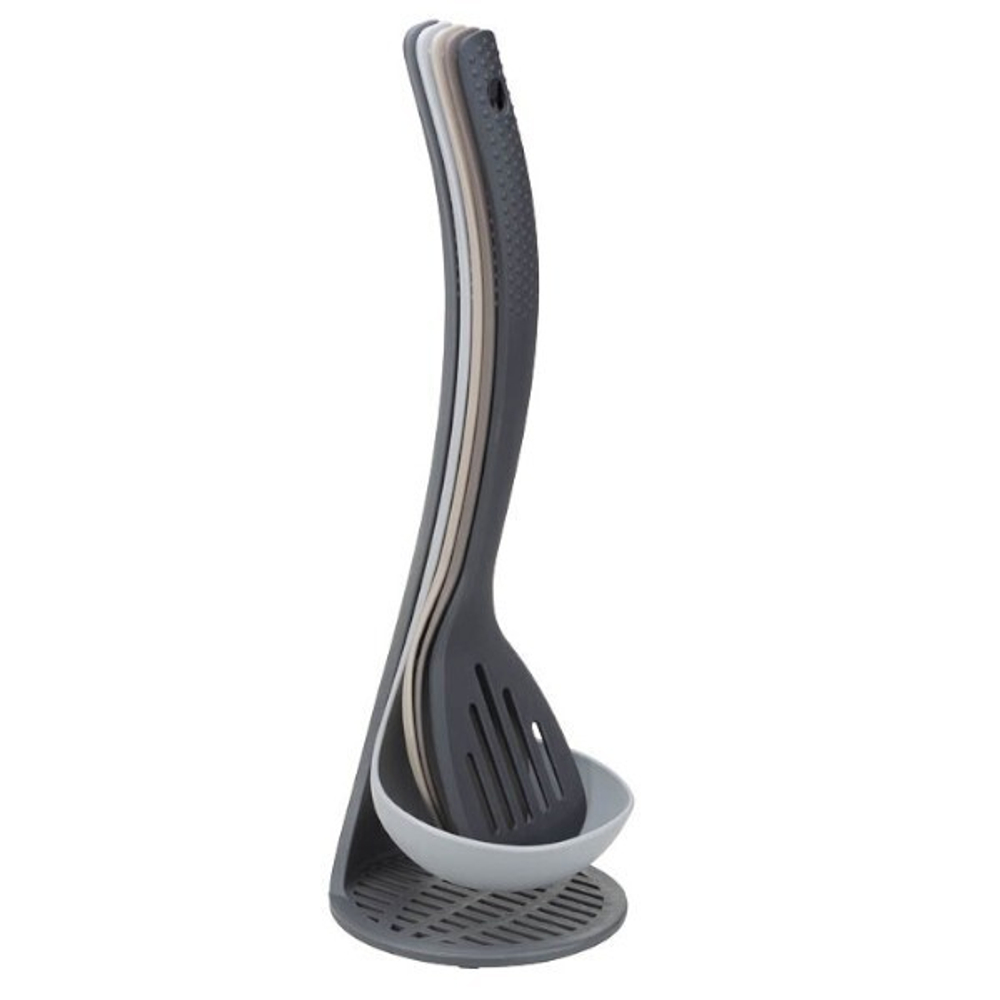 Набор кухонных аксессуаров СЛОТ 5 предметов разных цветов (толкушка, половник, шумовка, ложка, лопатка)