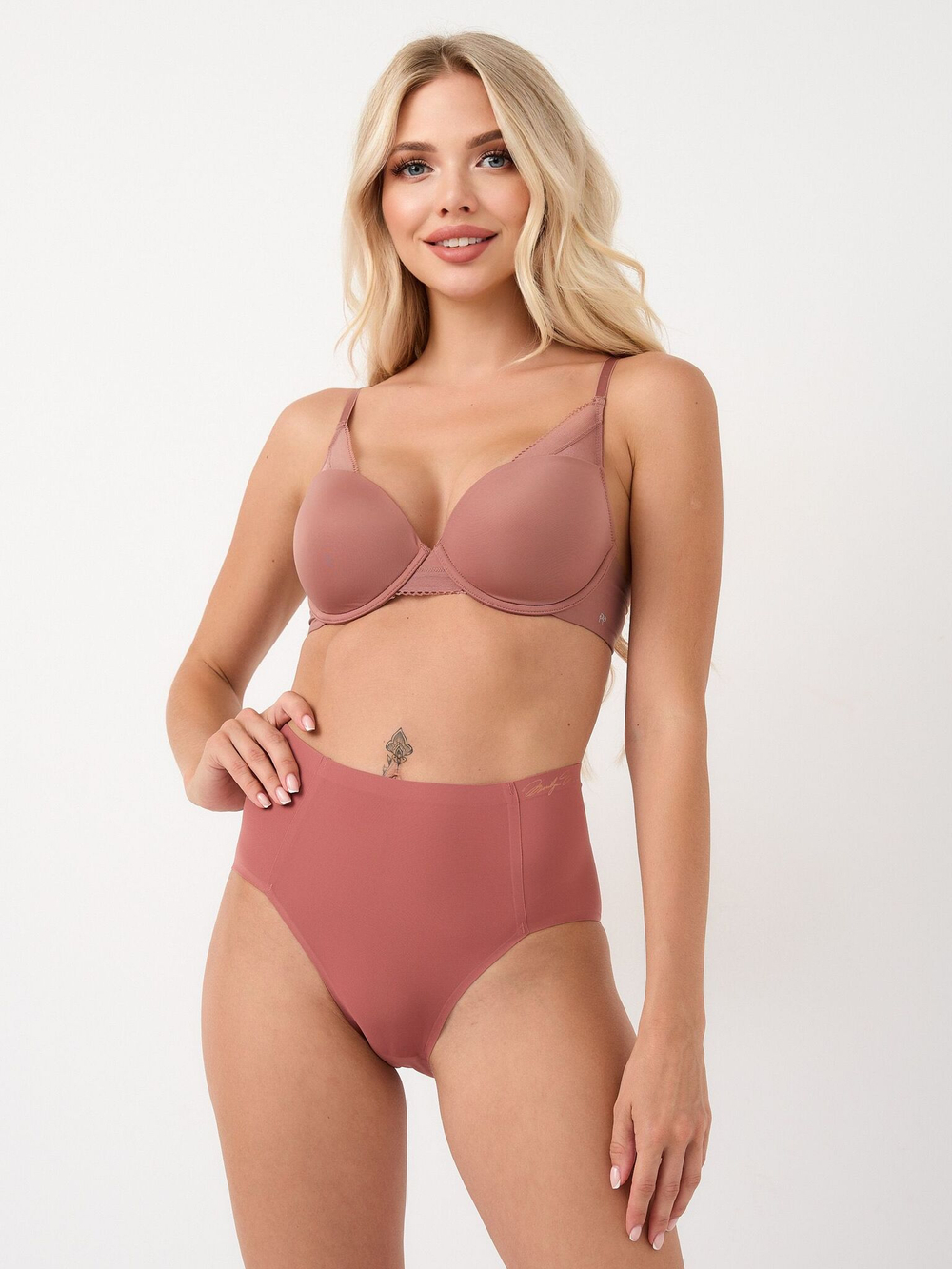 Бесшовные высокие трусики (Размер: M) (Цвет: грязно-розовый)