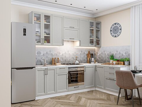 Угловая модульная кухня Сканди-04 Grey Silkwood - Белый 2340*2650/1590*600