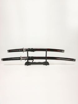 Armas Del Mundo Набор самурайских мечей, 2 шт. Ножны бордово-черный мрамор, цуба серебро