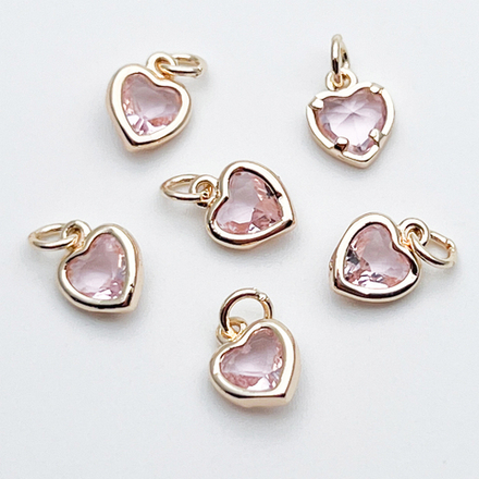 Подвеска Сердце, цвет золото+розовый, размер 8*6,5 мм, цена за 1 шт
