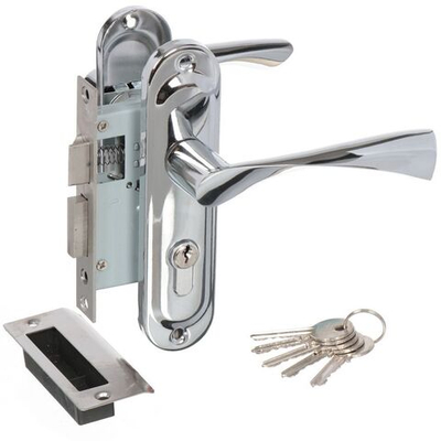 Замок врезной Trodos, 50/76-ЦМВ70 CP, 202066, ручка в комплект, цилиндровый, хром