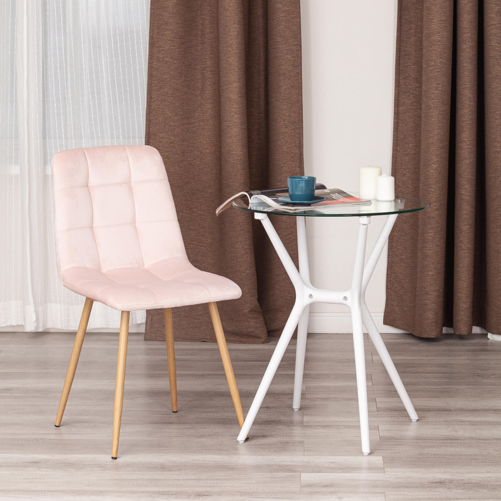 Стул CHILLY (mod. 7094-1) / 1 шт. в упаковке вельвет/металл, 44,5х52,5х86 см, pink (розовый) HLR39 / натуральный