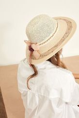 Qadın üçün həsir panama açıq bej T1740-12