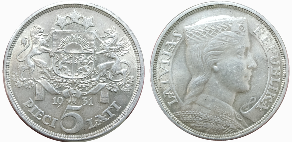 Латвия 5 лат 1931, Латышская девушка XF