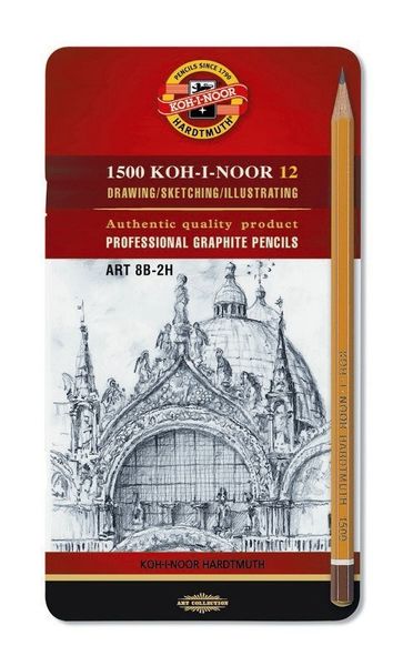 Набор чернографитных карандашей 1502 ART 8B-2H, 12шт, металл.коробка