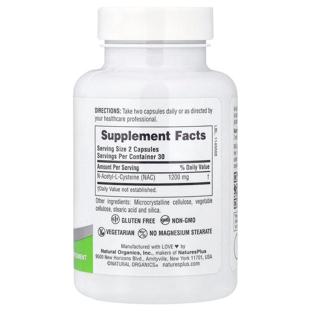 NaturesPlus, Pro, NAC 1200, 60 капсул (600 мг в 1 капсуле)