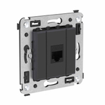 Компьютерная розетка RJ-45 без шторки в стену, кат.6А одинарная, "Avanti", "Черный матовый"