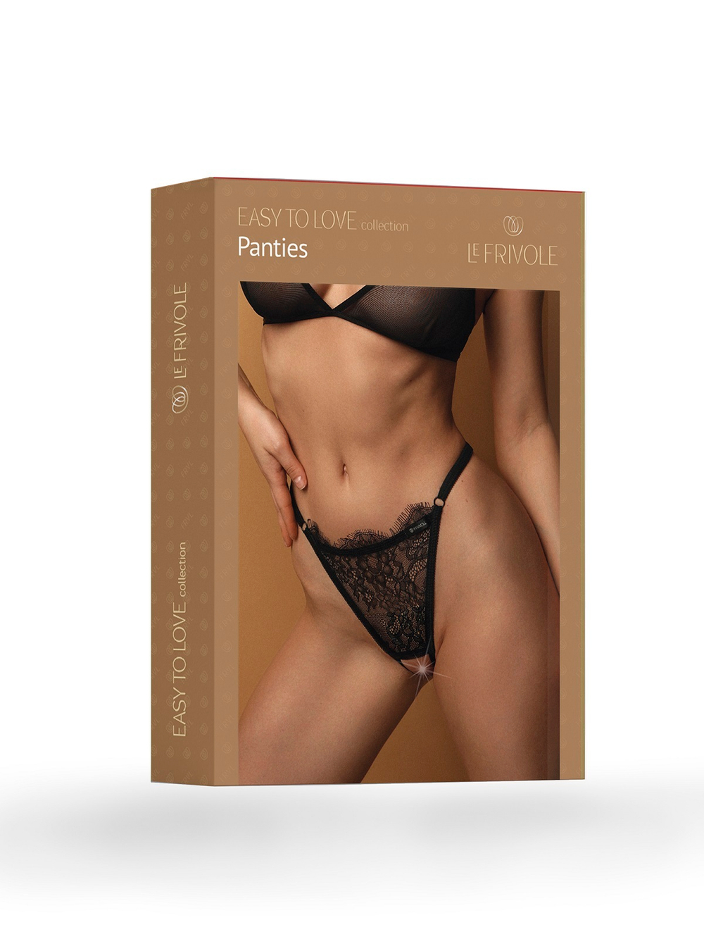 Трусики стринги с доступом и кружевом шантильи Le Frivole черные 42-44