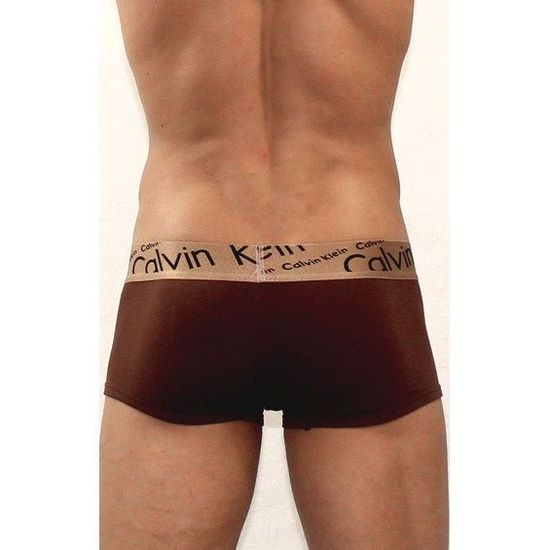 Мужские трусы боксеры коричневые с косой резинкой черные буквы Calvin Klein Bronze Boxer Italics Brown
