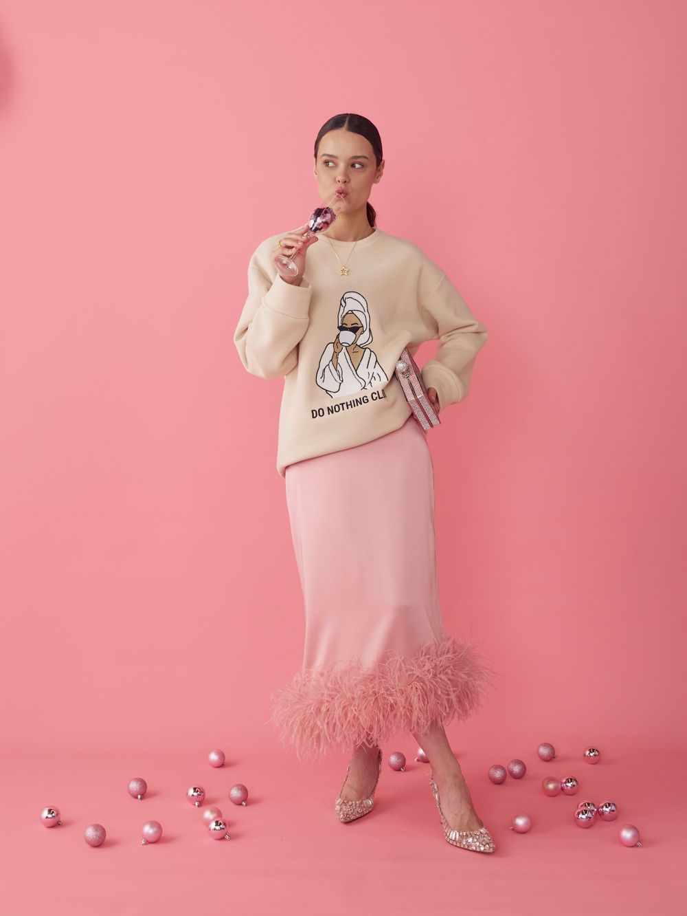 ЮБКА САТИНОВАЯ С ПЕРЬЯМИ PINK