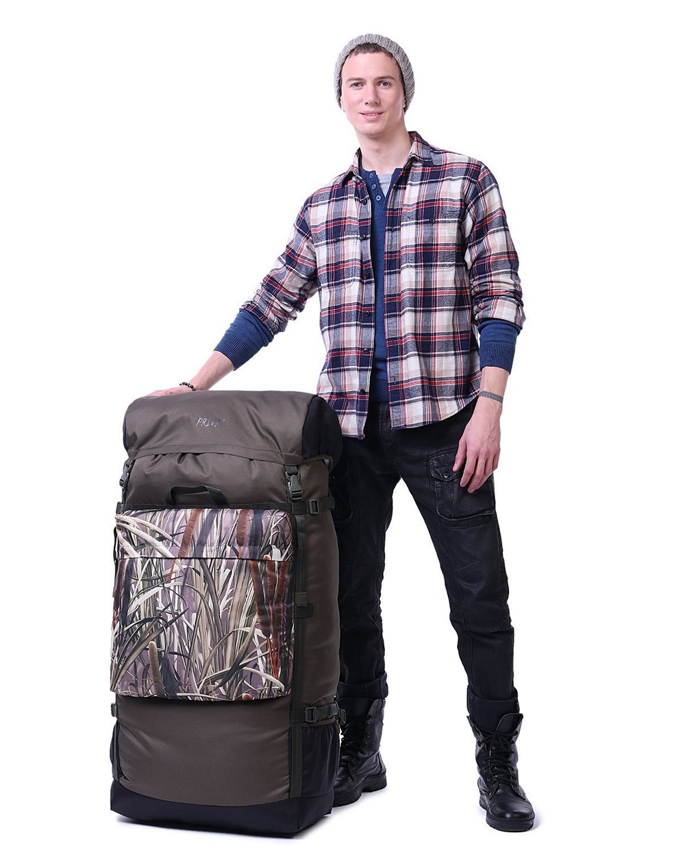 Рюкзак туристический Prival Михалыч 110л, хаки + камуфляж Камыш