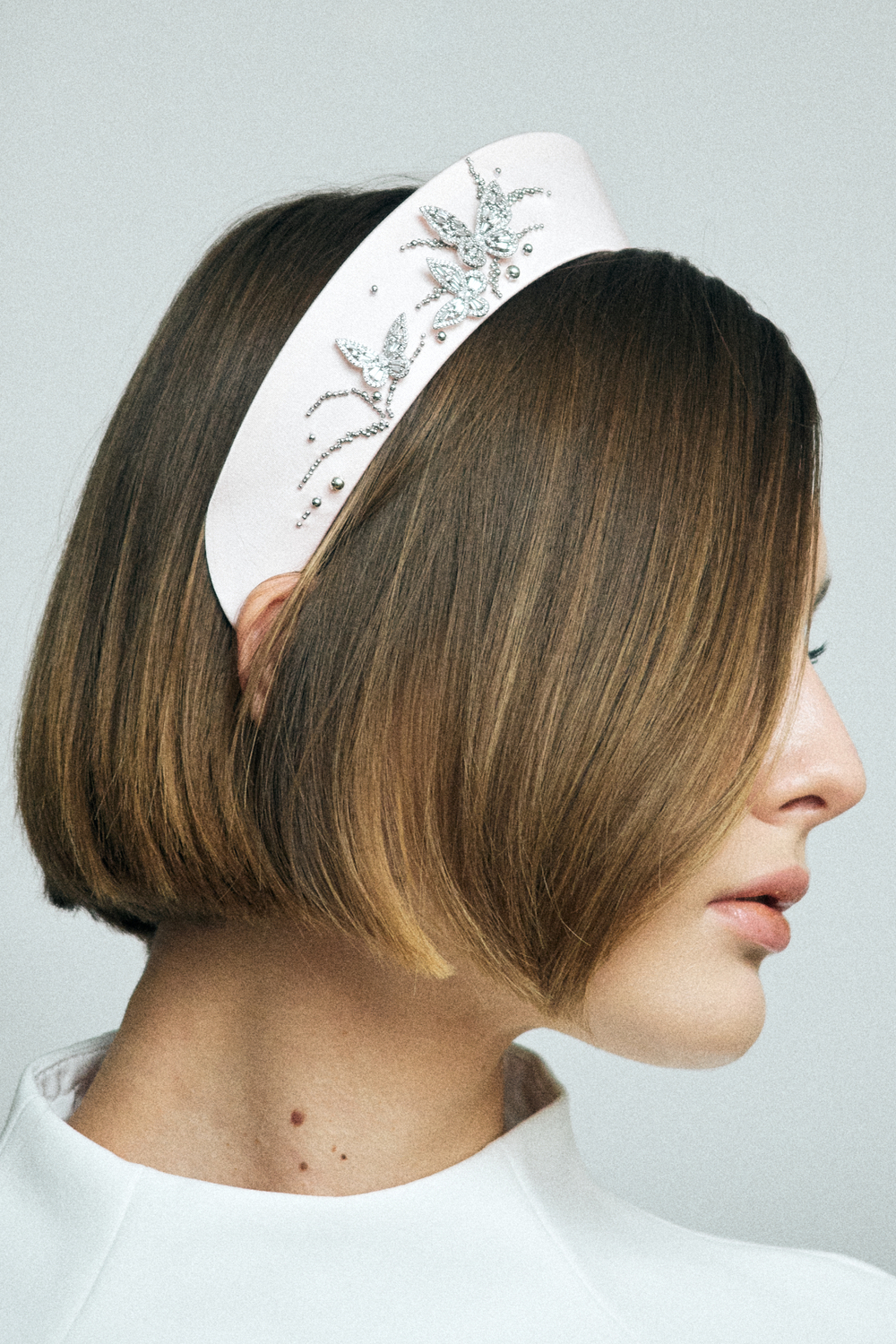 Кокошник S розовый с бабочками