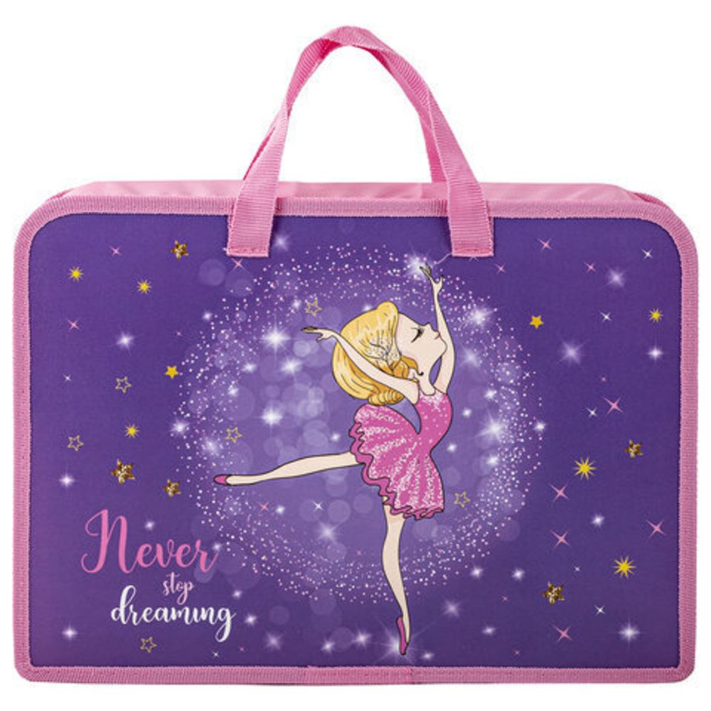 Папка на молнии с ручками ЮНЛАНДИЯ А4, 1 отделение, пластик, ширина 75 мм, "Dancing girl", 270952