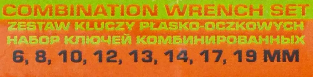 Набор ключей комбинированных 8пр. (6, 8, 10, 12, 13, 14, 17, 19мм).в пластиковом держателе WMC TOOLS WMC-5086