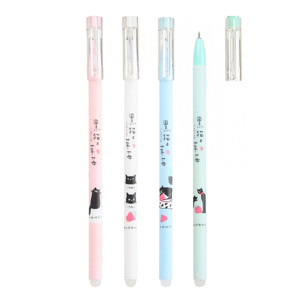 Ручка гелевая, пиши-стирай, Basir, синие чернила, серия "Кошка", цветной корпус, 12 шт