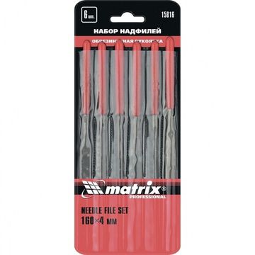 Набор надфилей, 160 х 4 мм, 6 шт., обрезиненные рукоятки Matrix 15816
