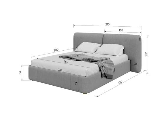 Кровать с подъемным механизмом Hub Soft 160 см (шоколад, твид)