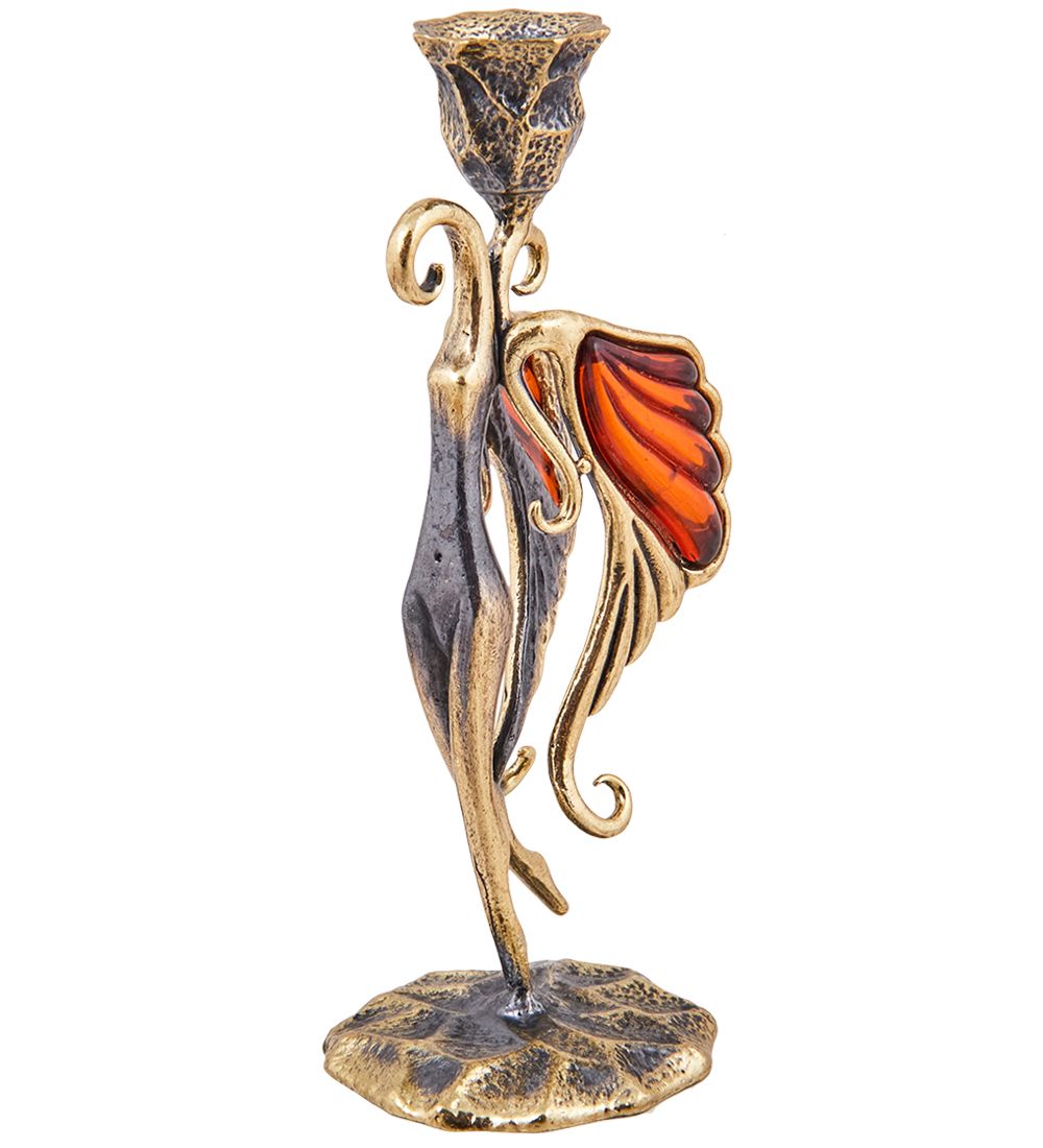 Народные промыслы AM-3913 Подсвечник «Мотылек» (латунь, янтарь)