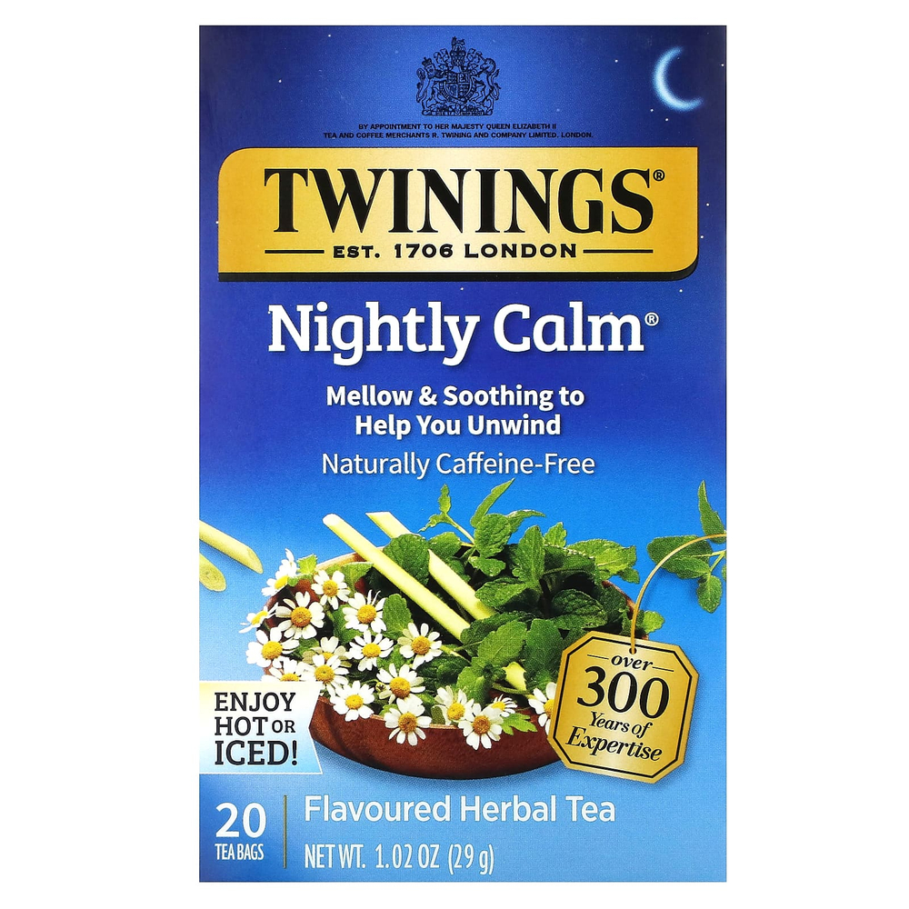 Twinings, Ароматизированный травяной чай, Nightly Calm, без кофеина, 20 чайных пакетиков, 29 г (1,02 унции)