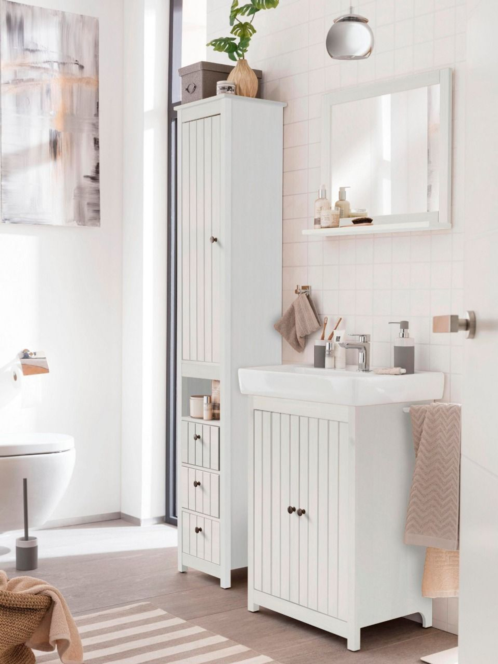 Настенное зеркало Веста, 60х51,8 см из сосны, белый воск