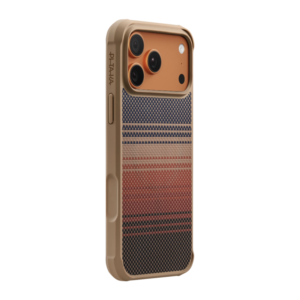 Арамидный чехол MagSafe PITAKA Sunset · Moonrise Cairn Case для iPhone 17 Pro Укреплённый гибридный текстурированный чехол из арамидного волокна с мембраной для Контроллера камеры