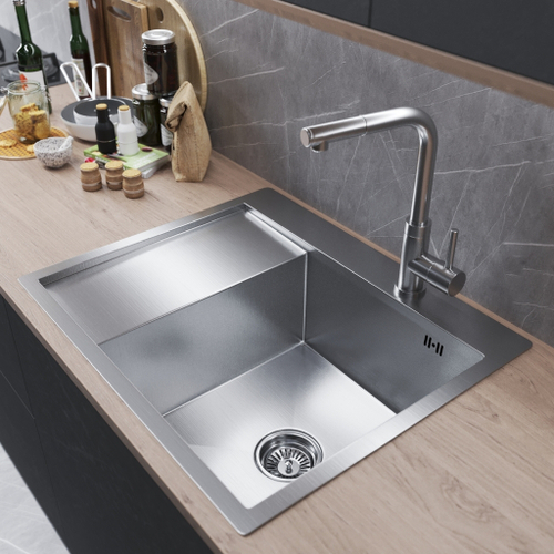 Мойка настол.монтаж 60х50 (3,0) прав. вып 3 1/2  MIXLINE PRO с ФАСКОЙ 20см с сифоном (сатин)