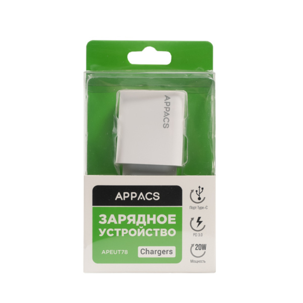 Зарядное устройство 220V APPACS (рус.) APEU78  1USB + 1USB-C 20W