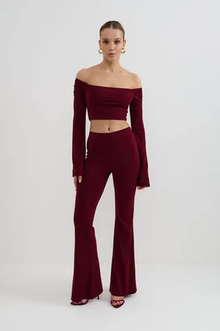 Леггинсы клеш из вискозы цвета бордо