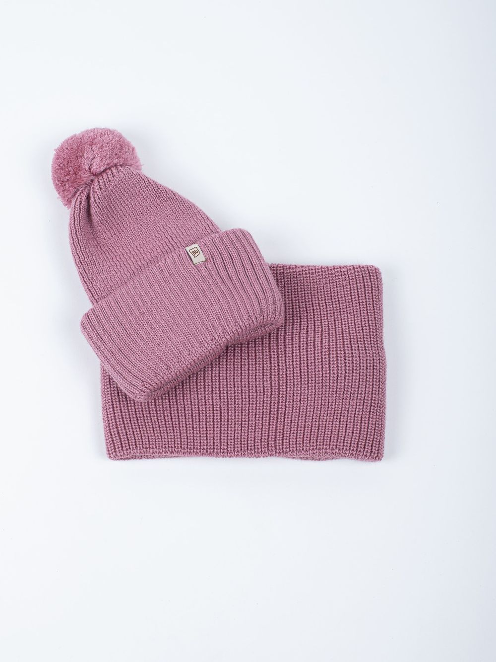 Шапка из смесовой шерсти с помпоном и двойным отворотом "Вереск" подростковая