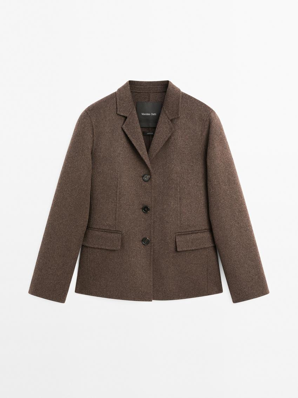 Massimo Dutti Блейзер из смесовой шерсти с классическим воротником, шоколадный