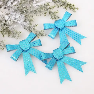 Бант на ёлку «Искры» 10*13 см (набор 3 шт), Голубой