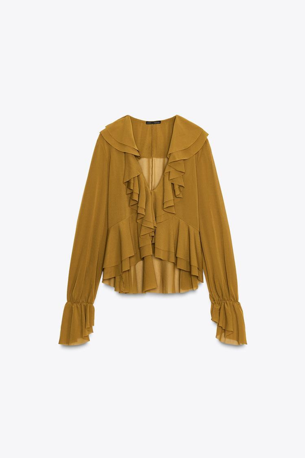 ZARA ТОП С ВОЛАНАМИ, ОЛИВКОВЫЙ