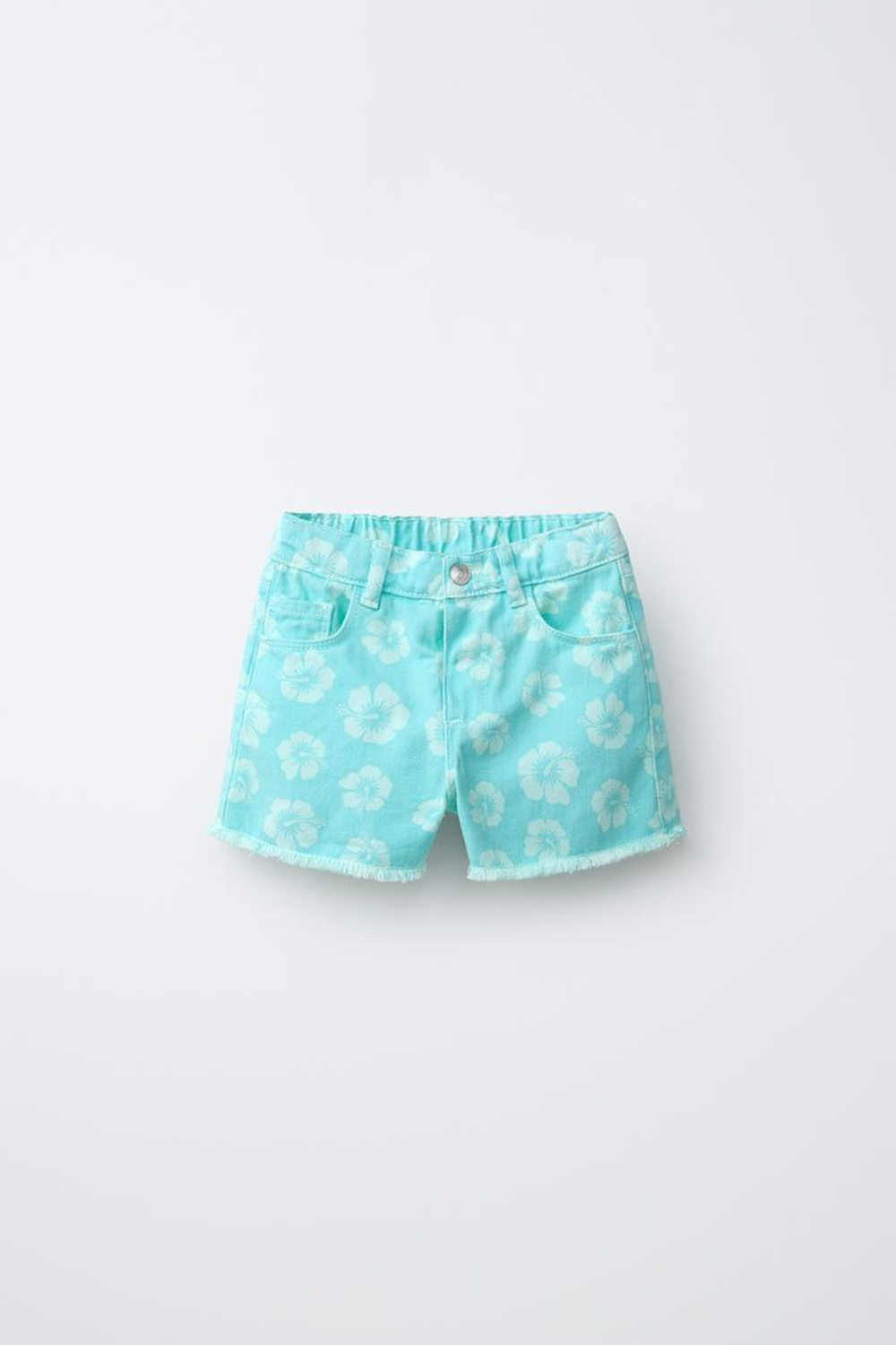 ZARA ЦВЕТОЧНЫЕ БЕРМУДЫ MOM FIT, БИРЮЗОВЫЙ
