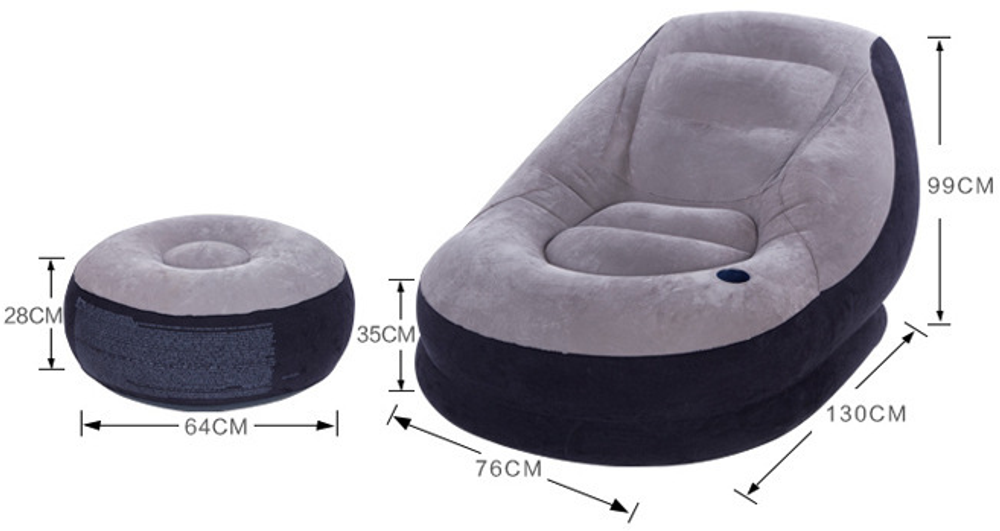 Кресло надувное Intex 68564 Ultra Lounge 137х102х79 см с пуфиком / Шезлонг надувной Интекс велюровый с подстаканником для дома и дачи