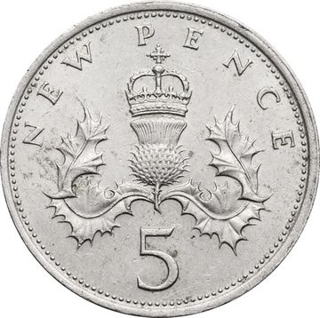 5 новых пенсов 1968 Великобритания