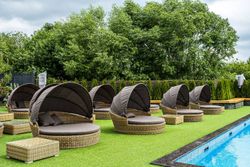 "Стильяно" плетеная кровать круглая, цвет соломенный