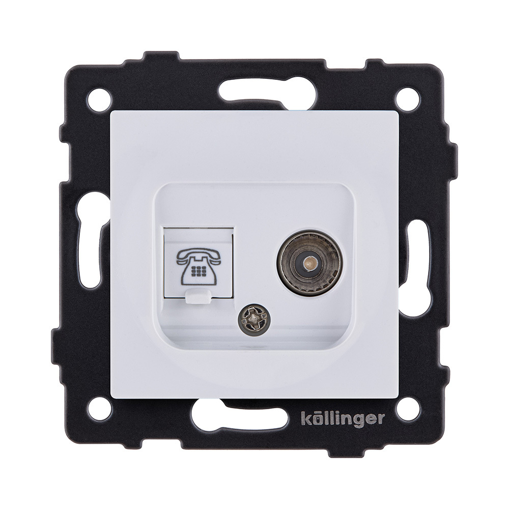 Розетка двойная TV (мама) + телефонная розетка RJ11, белый Kollinger REA-013WH для Aspekt, Eleganz, Reflex
